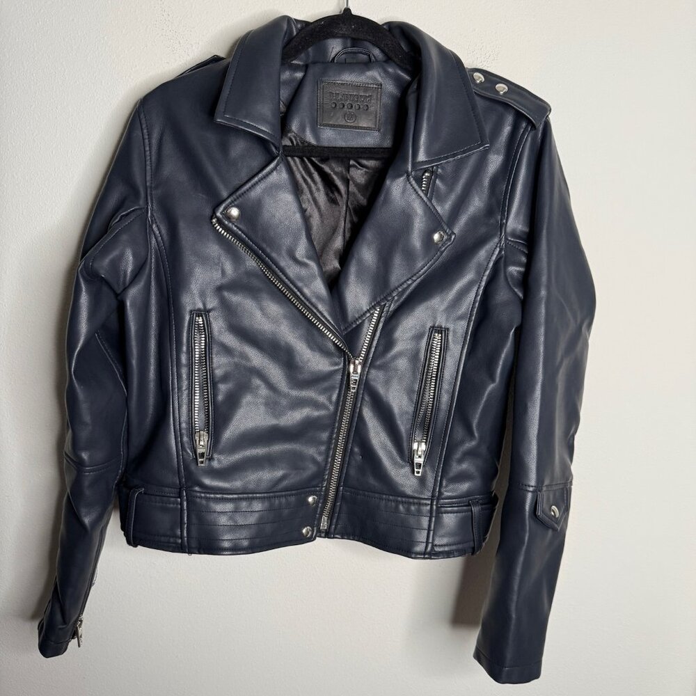 Blank NYC Women's Black Faux Leather Moto Zip Up Jacket - Size M Medium